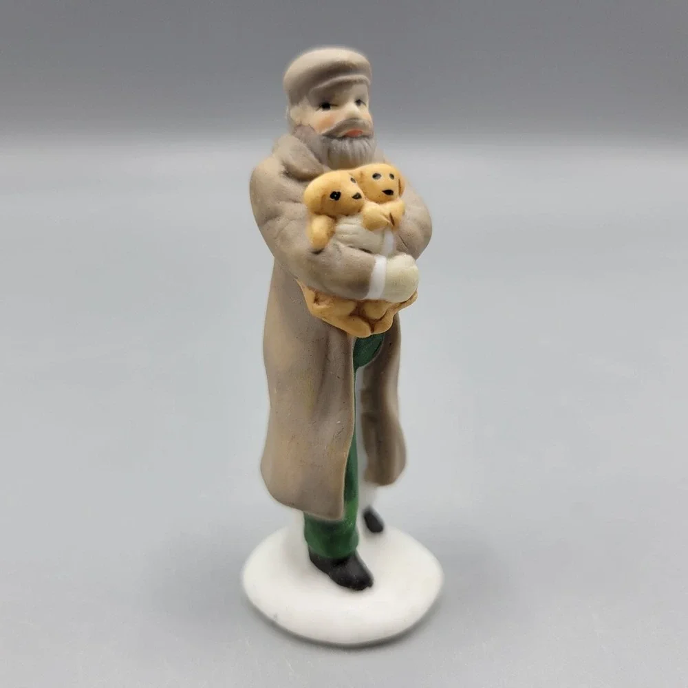 Vintage O'Well Porcelain Figurine Man Holding Puppies Home Shelf Decor